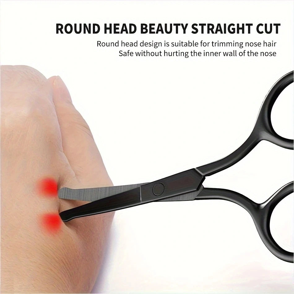 1PC Silver Mirror Light Black Round Head Safety Nose Hair Scissors Neutral Stainless Steel Scissors