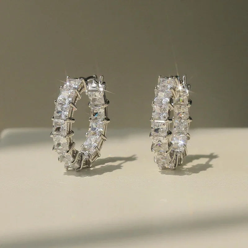 CAOSHI Versatile Luxury Hoop Earrings for Women Charming Princess Square Cubic Zirconia Daily Wear Graceful Jewelry Accessories