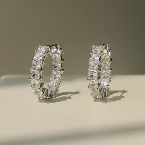 CAOSHI Versatile Luxury Hoop Earrings for Women Charming Princess Square Cubic Zirconia Daily Wear Graceful Jewelry Accessories