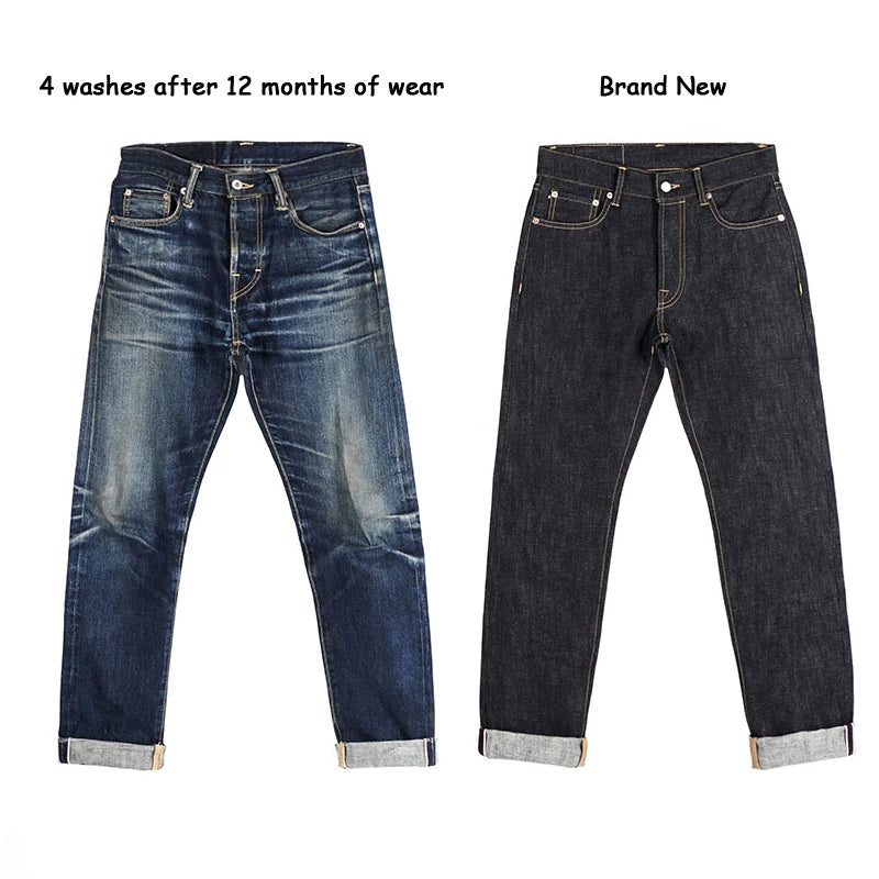 Red Tornado 16oz Slim Straight Fit Jeans Rinsed Pink Selvedge Denim Straight Leg Pants