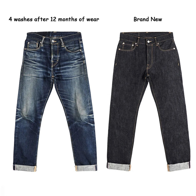 Red Tornado 16oz Slim Straight Fit Jeans Rinsed Pink Selvedge Denim Straight Leg Pants