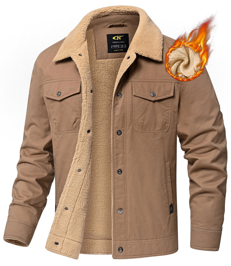 Men's Winter Trucker Jacket Sherpa Fleece Lined Thick Thermal Warm Cargo Workwear Coat Multi-Pocket Outwear