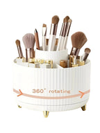 360° Rotating Makeup Organizer Plastic Cosmetic Storage 5 Compartments Multi-Functional Brush Holder Compact Travel Makeup Case