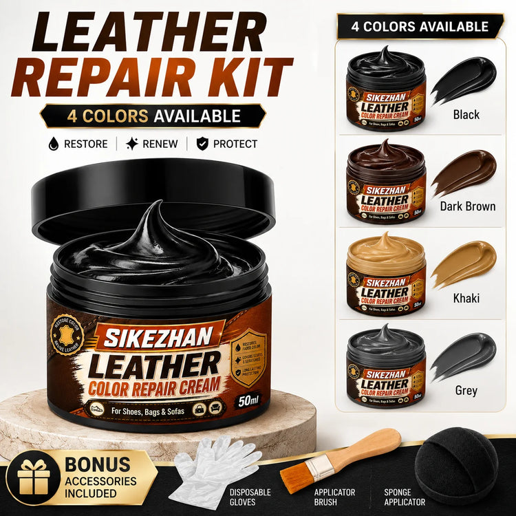 Leather Repair Cream 50ml for Shoes Handbags Sofas Car Seats, Color Restoring Balm with Applicator Brush Sponge Gloves, 4 Shades