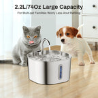 ZYFeeder 2.2L Automatic Cat Water Fountain Square Stainless Steel Pet Water Feeder Dog Water Fountain with window（No 5V 1A Plug）