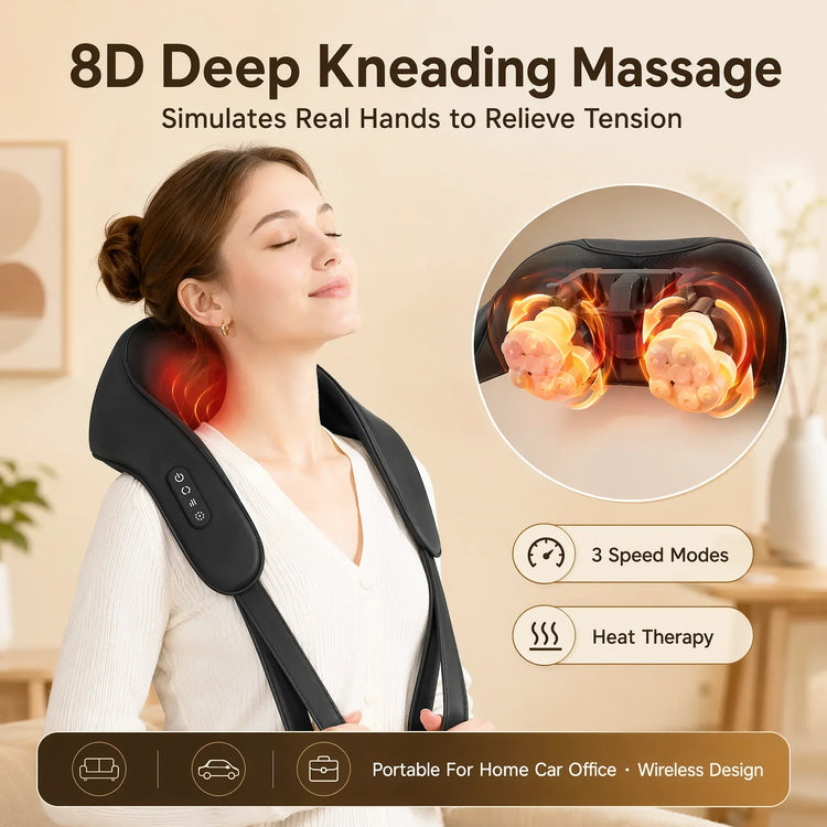 Shiatsu Neck and Shoulder Massager Heated Back Massager U Shape Deep Kneading Electric Massage Pillow For Neck Waist Leg Body