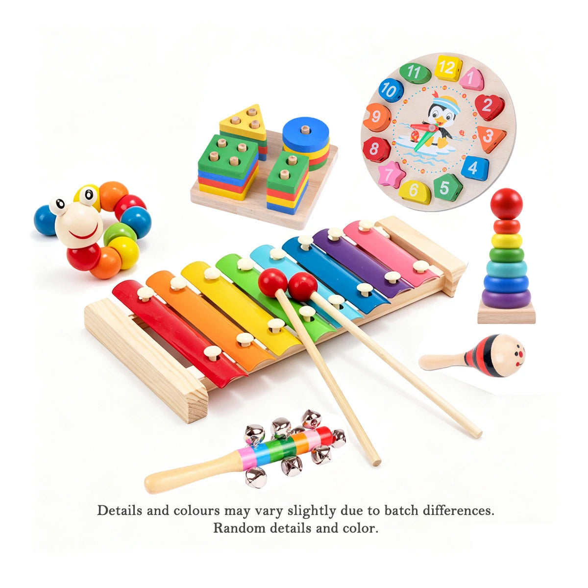 Wooden Montessori Toy Set,Educational Toys with Clock Puzzle,Early Learning Sensory Developmental Gift for Toddler Boys Girls