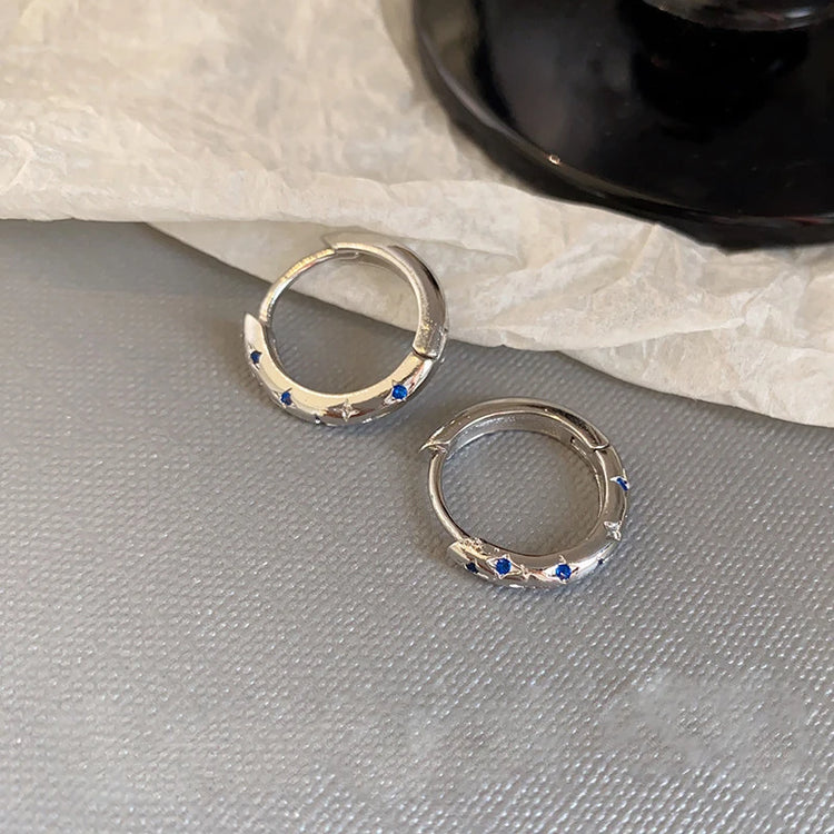 2026 New Arrival Metal Four Star Hoop Earrings for Women Simple Zircon Geometric Circle Earring Buckle Earrings Jewelry Gifts