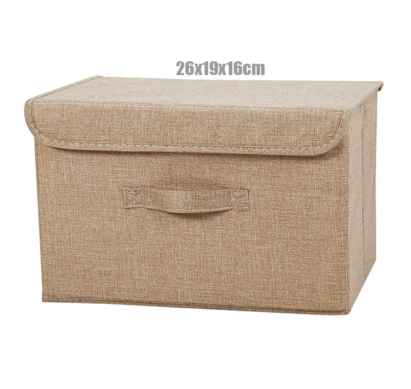 Washable Cotton Linen Fabric Folding CD Storage Box Foldable Bins Toys Organizer With Lid Storage Basket Laundry Basket