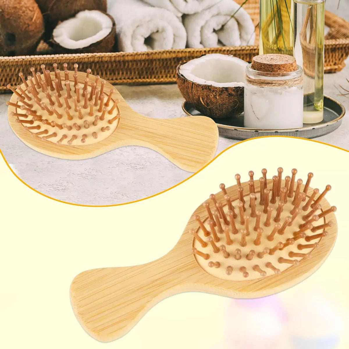 16/10Pcs Mini Bamboo Hair Brushes Scalp Massage Detangling, Travel Small Round Hair Brush Round-tipped Wooden Paddle Comb