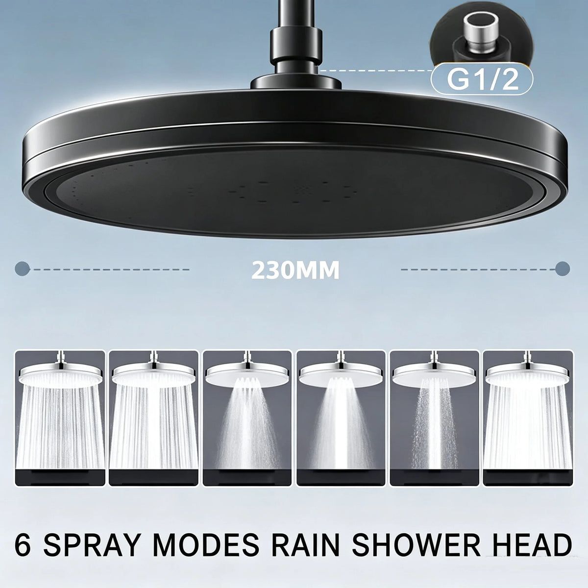 New 230mm Big Panel Large Flow Supercharge Ceiling Mounted Shower Head Set 6 Modes High Pressure Bathroom Showerhead with Filter