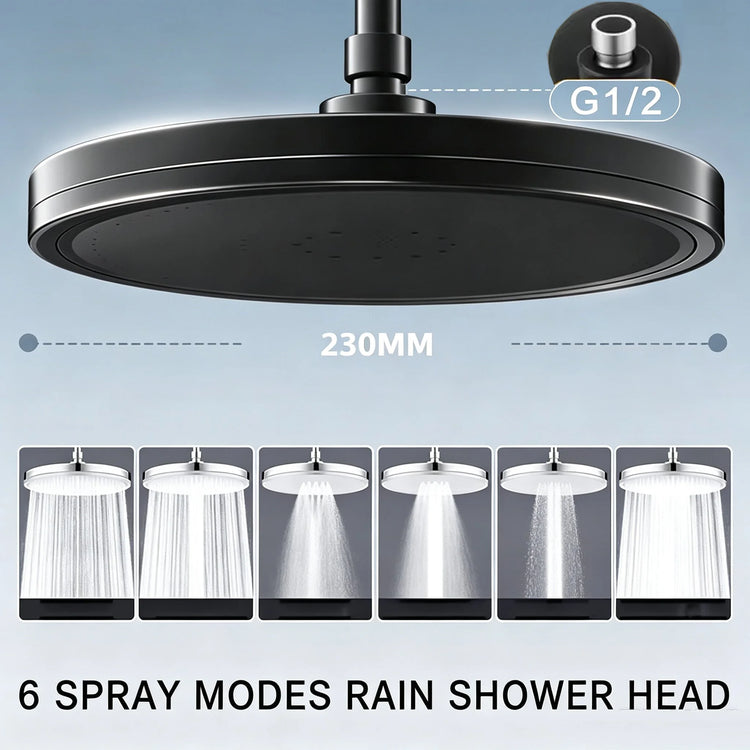 New 230mm Big Panel Large Flow Supercharge Ceiling Mounted Shower Head Set 6 Modes High Pressure Bathroom Showerhead with Filter