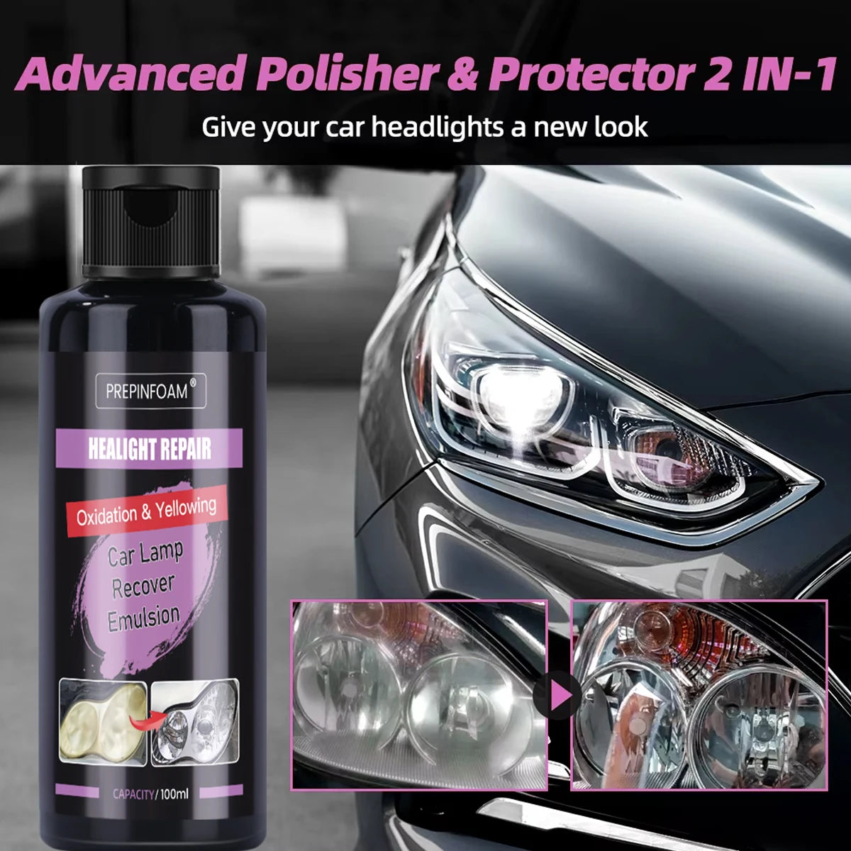 Car Headlight Restoration Polishing Kits Headlamp Repair Cleaning Paste Remove Oxidation Headlight Polish Liquid