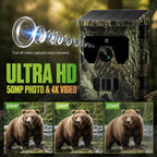 50MP 4K Solar Panel Hunting Camera Infrared Night Vision Monitoring Wildlife Trap Trail Camera Video Photo Recorder Cam