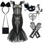 New Skeleton Little Mermaid Halloween Horror Costume Ariel Princess Costume Kids Birthday Party Prom Dress For Girls