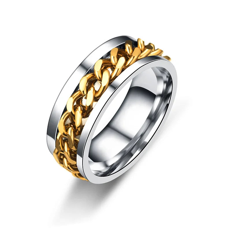 Titanium Steel Rotatable Chain Rings for Women Men Spinner Decompression Multifunctional Chain Ring Bottle Opener Ring Jewelry