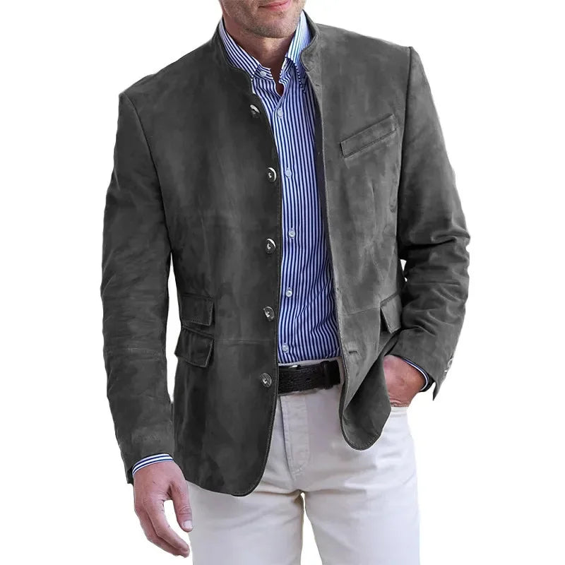 QICHE Men Clothing 2026 Autumn Winter Casual Faux Suede Blazer, Men Stylish Suit Jacket Outerwear, Male Clothes