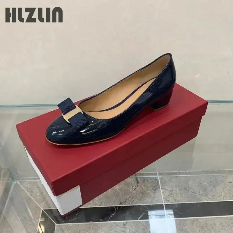 JP GPBD Ballet flats new leather round head shallow bow multifunctional single shoes women's leather bow bow design