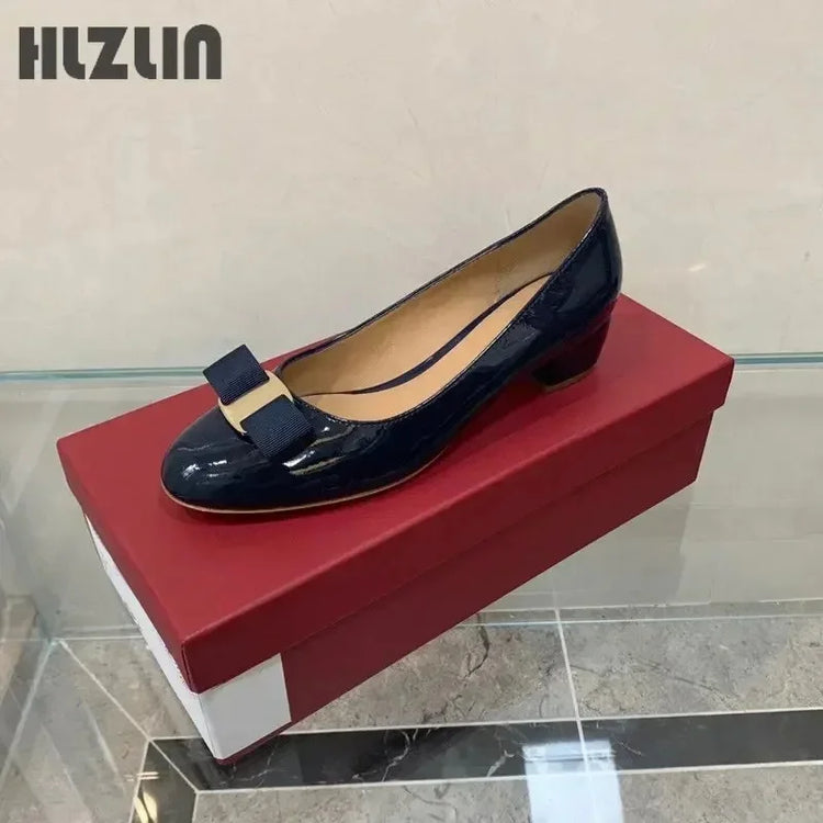 JP GPBD Ballet flats new leather round head shallow bow multifunctional single shoes women's leather bow bow design