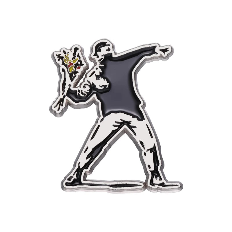 Classic Banksy Art Design Collection Brooch Enamel Pin Flower Thrower Boy Red Balloon Girl Badge Decoration Lapel Jewelry Gift