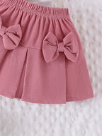 2PCS Winter New Style For 0-3 Year Old Girls, Comfortable Sweet And Cute Bubble Sleeves, Love Chapter Top + Pink Short Skirt Set
