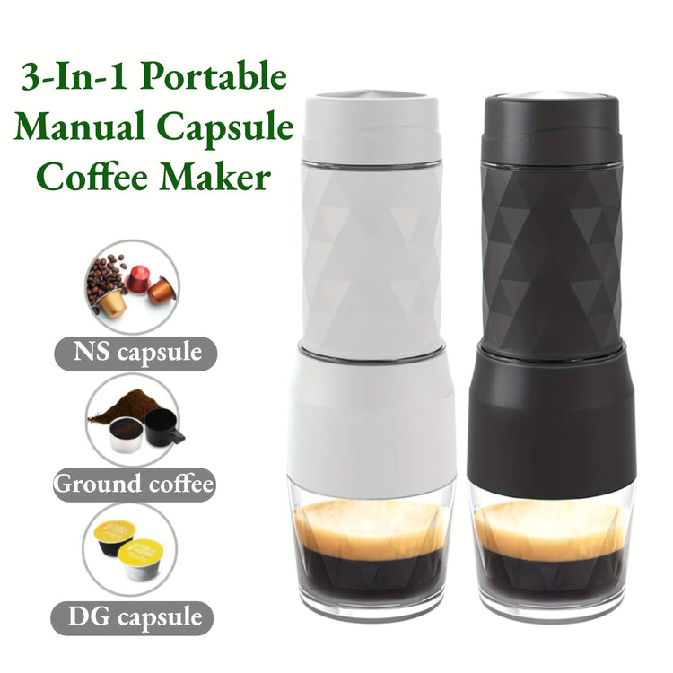 HOMEFISH 3 In1 Portable Coffee Machine Hot/Cold Water Manual Espresso Maker For Capsule & Ground Hand Press Brewer Hiking Travel