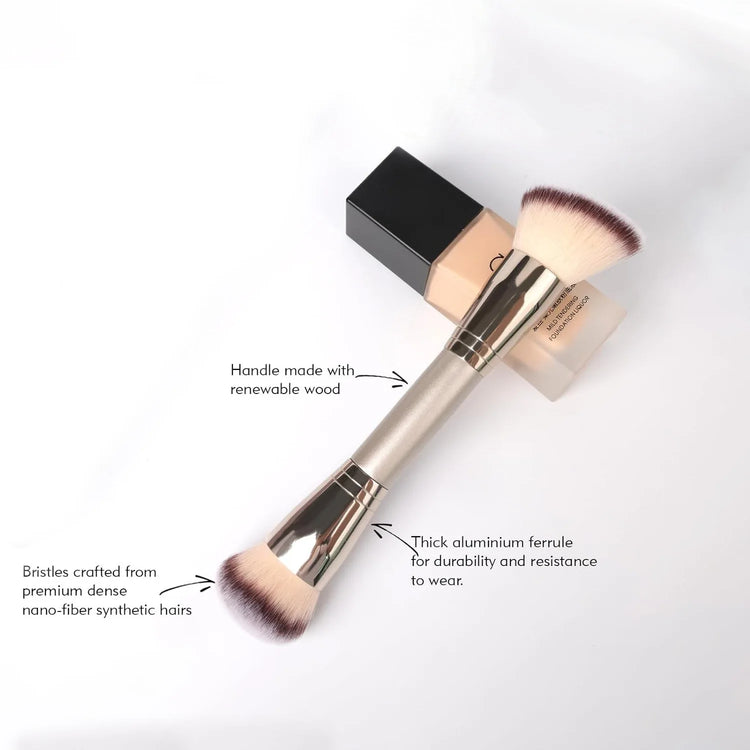 Dual Ended Foundation Brush for Liquid Powder Blush Concealer Contour, Professional Makeup Tool with Travel Pouch for Women Girl