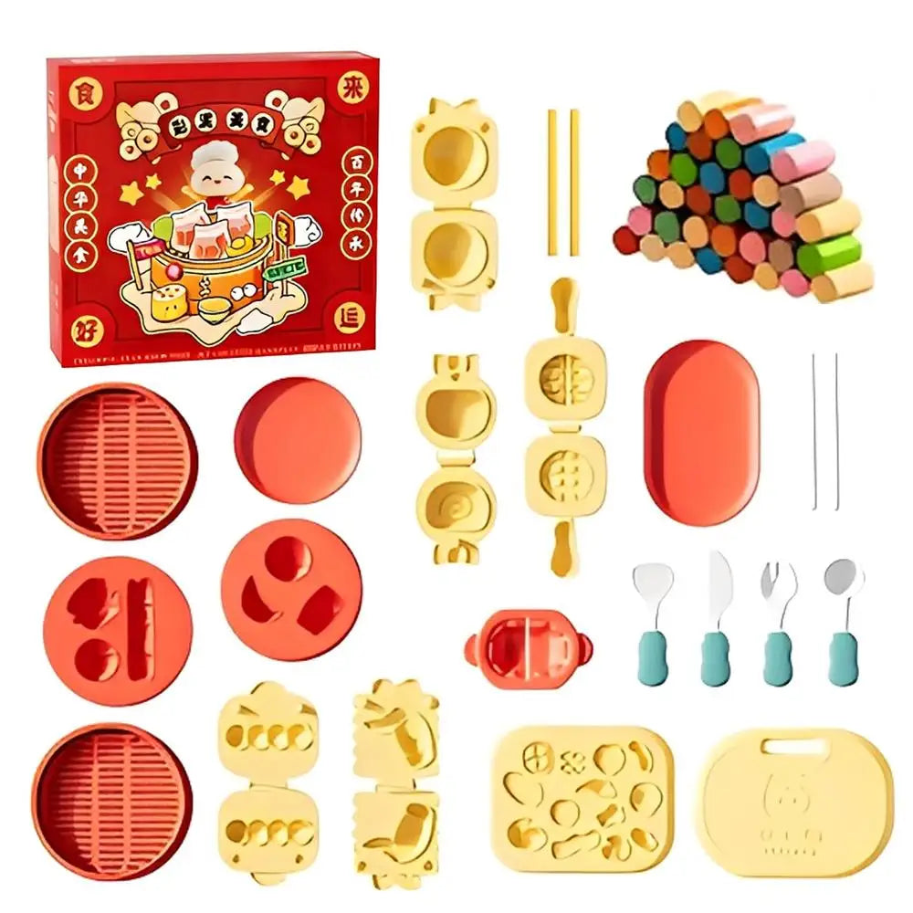 Chinese Kitchen Modeling Clay for Kids DIY Art Pretend Food Sculpting Kit for Boys Girls Birthday Party Holiday Craft Activities