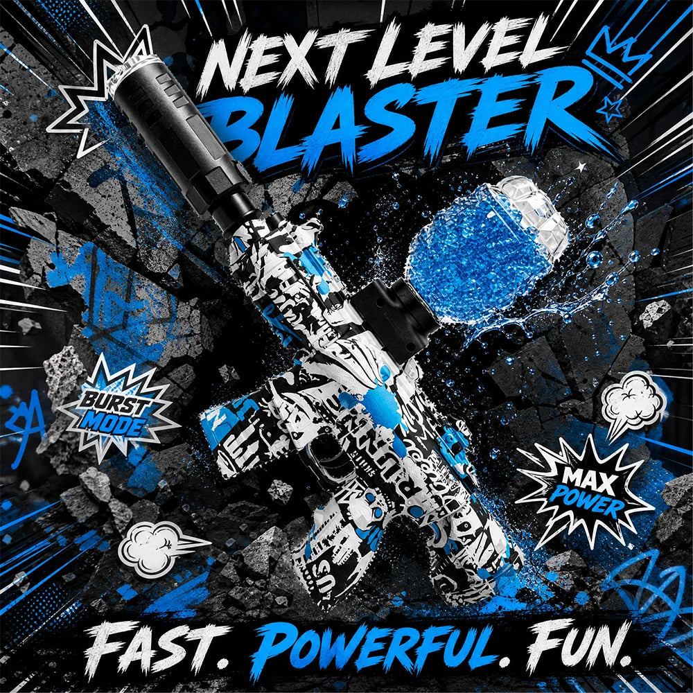 Graffiti Electric Gel Ball Blaster Toy, LED Glow & Cool Mist Effect Auto Gel Blaster, Rapid Shooting Game for Backyard Outdoor Team Activity, Rechargeable Gel Blaster with Hopper, Gift for Teen Hobbyist