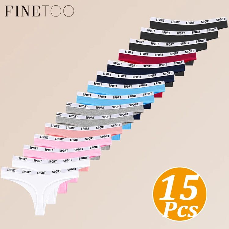 FINETOO 14 Pack Women's Cotton Thong Low‑Rise Elastic Panties SPORT Letter Waistband Briefs Breathable Soft Ladies Underwear No‑Show Daily Sports Wear Multipack S‑XL