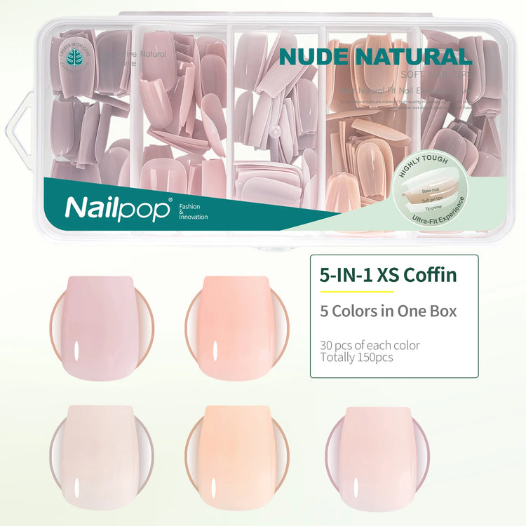 Nailpop 3-IN-1 Nude Natural Soft Nail Tips Set 140PCS Skin Tones Press on Nails Ultra-Fit Gel Nail Extensions Easy Manicure DIY