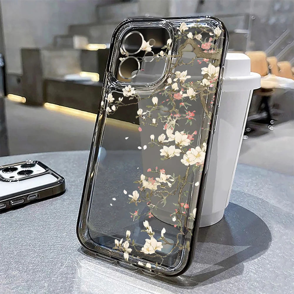 Flower Phone Case For iPhone 17 18 Pro Max 16 13 14 12 11 15 Pro Max 16e Air 7 Plus SE Shockproof Transparent Cover Soft Funda