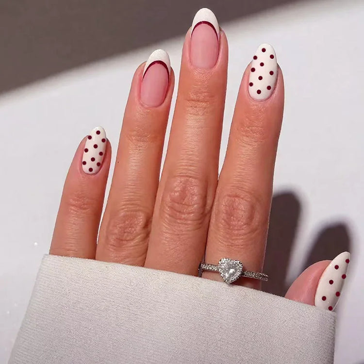 White French Press on Nails 3D Bowknot Fake Nails Tips Full Cover Wearable False Nails for Women and Girls DIY Manicure 24Pcs