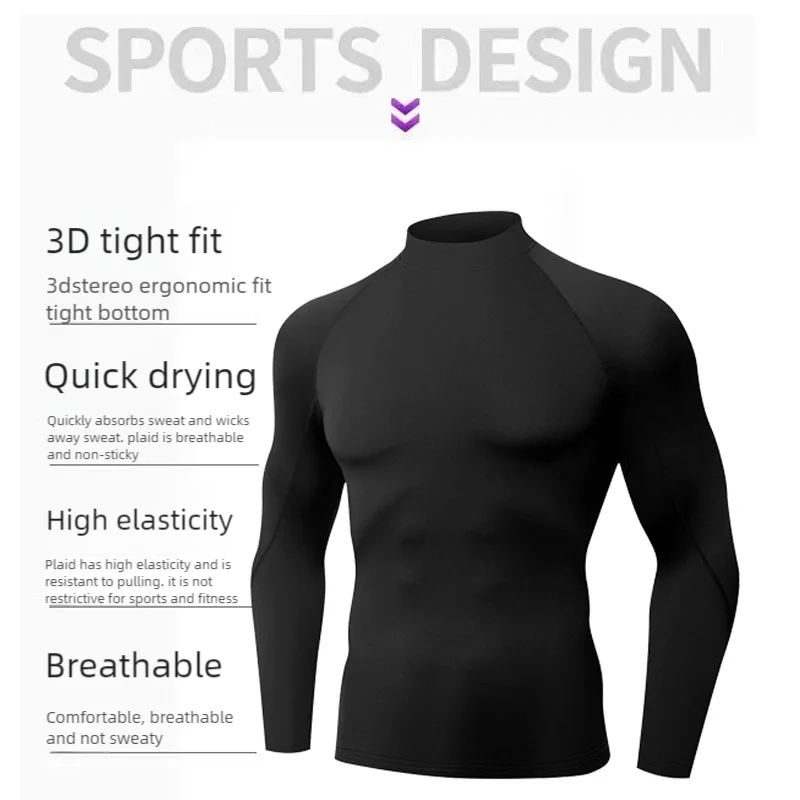 Winter T-shirt For Men Quick Fleece Warm Running Shirt Long Sleeve Compression Top Gym T Shirt Men Fitness Tight Rashgard