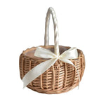 1pc Hand-woven Wedding Flower Basket With Handle Wicker Sundries Basket Wedding Flower Basket For Home Picnic Storage Basket