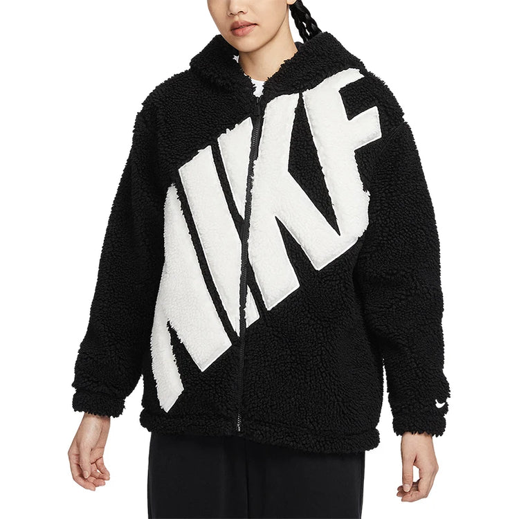 Nike Official Genuine Winter New Arrival Women's Faux Shearling Warm Hooded Casual Jacket FB8696