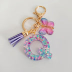 Fashion butterfly Fringe Initial Keychain Drop Glue Blend Sequin A-Z26 Letter Keychain Cute Ladies Student Bag Accessory Gift