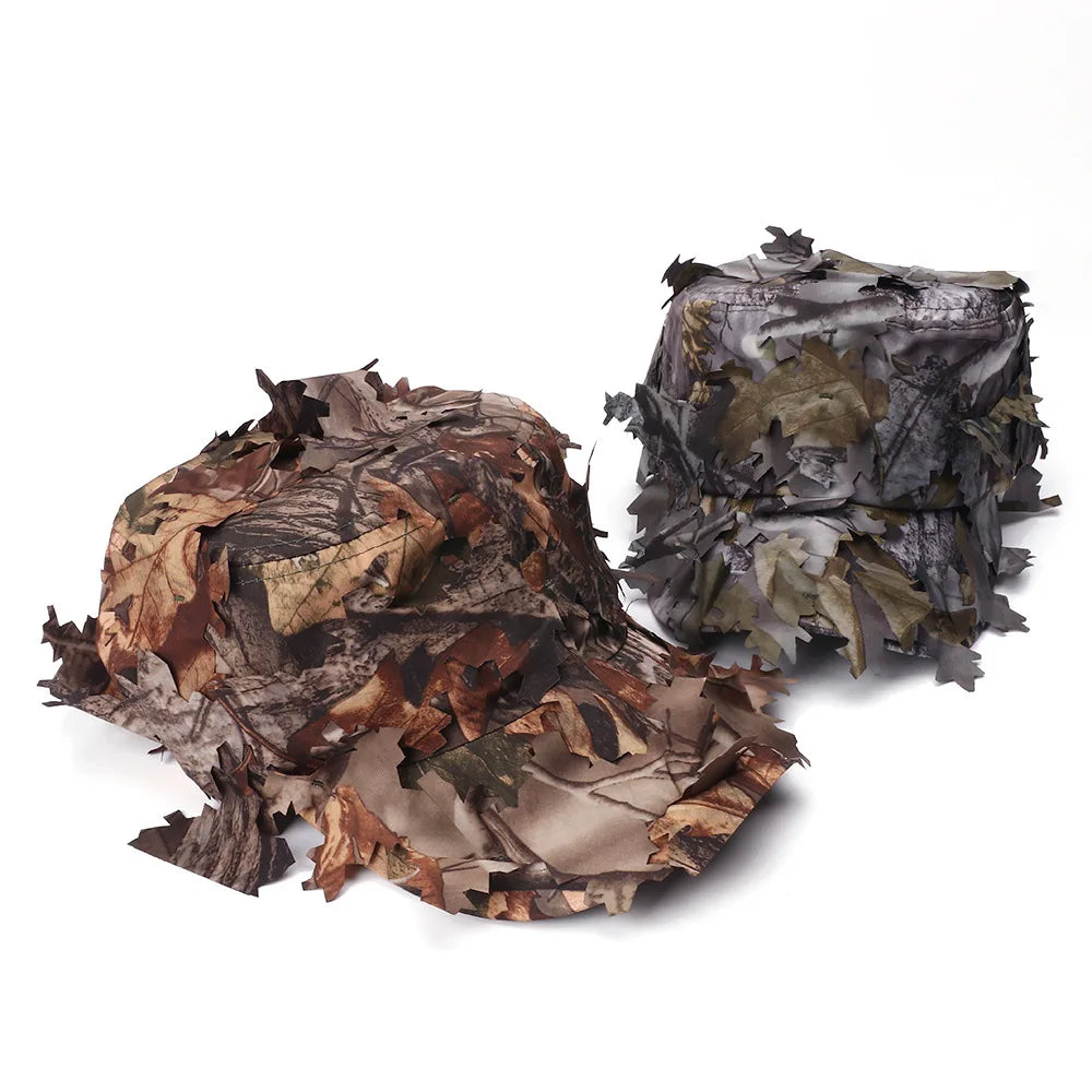 Men's Camouflage Boonie Hats 3D Leaves Camo Tactical Cap Ghillie Caps Hunter Sniper Hats Fishing Sunshade Hunting Accessories