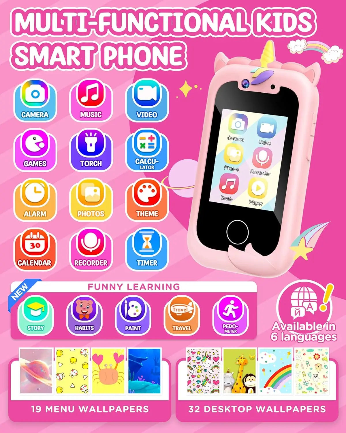 Kids Smart Phone Girls Toy: Christmas Birthday Gifts for Girls Age 3-10 - Working Real Play Cell Phone - Toddler Toy Learning Ph