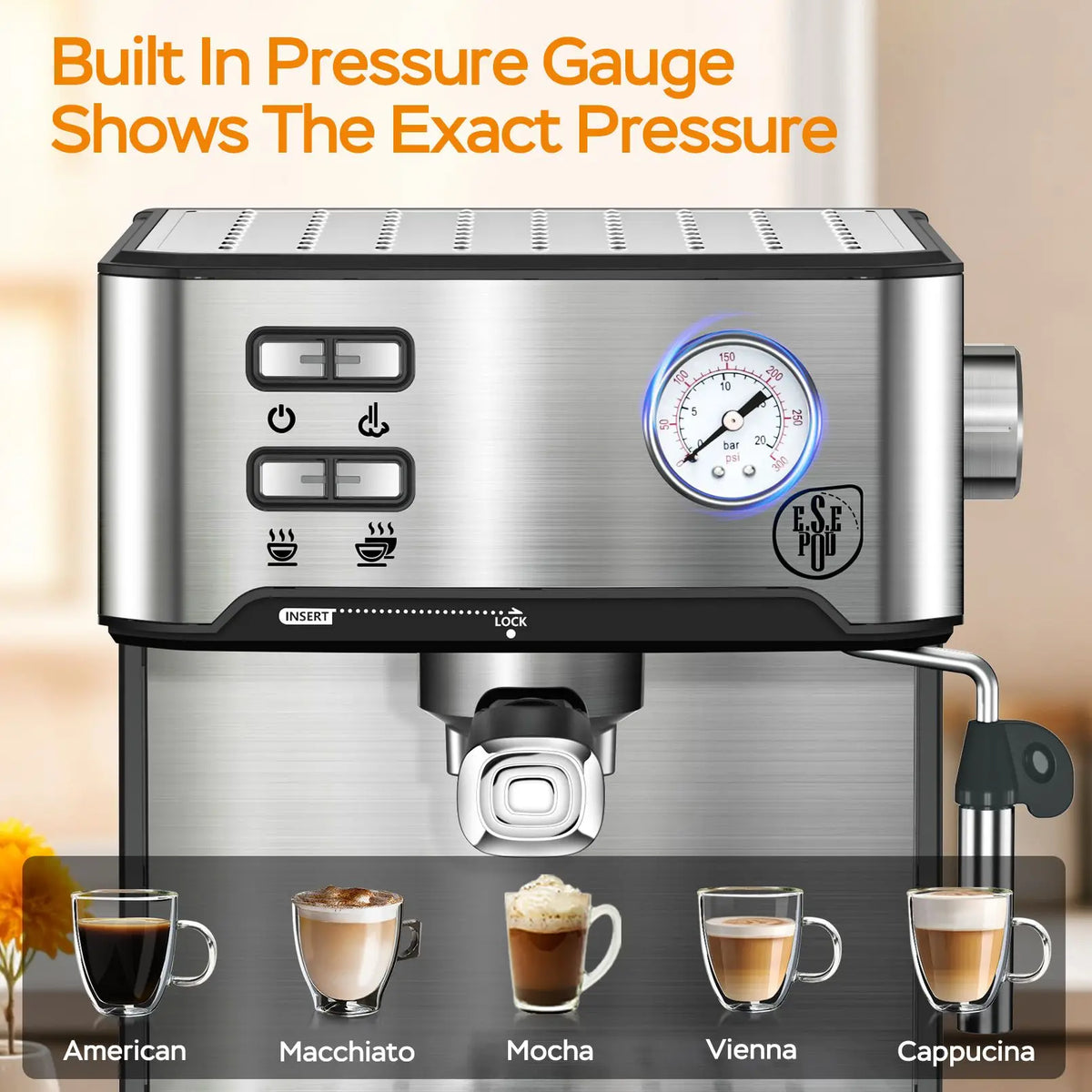 Espresso Machine 20 Bar Professional Compact Household Coffee Espresso Maker with Milk Frother Steam Wand Pressure Gauge 54oz Water Tank Low Noise and Fast Coffee Machine for Cappuccino Latte