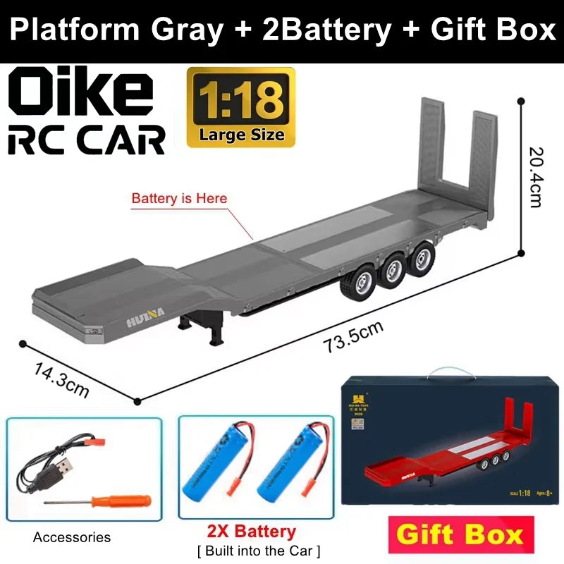 Remote Control Truck HUINA 1501 4WD RC Semi Trailer Car Heavy Duty Tractor with Light Sound 4X4 Off Road Tank Vehicle Model Toy