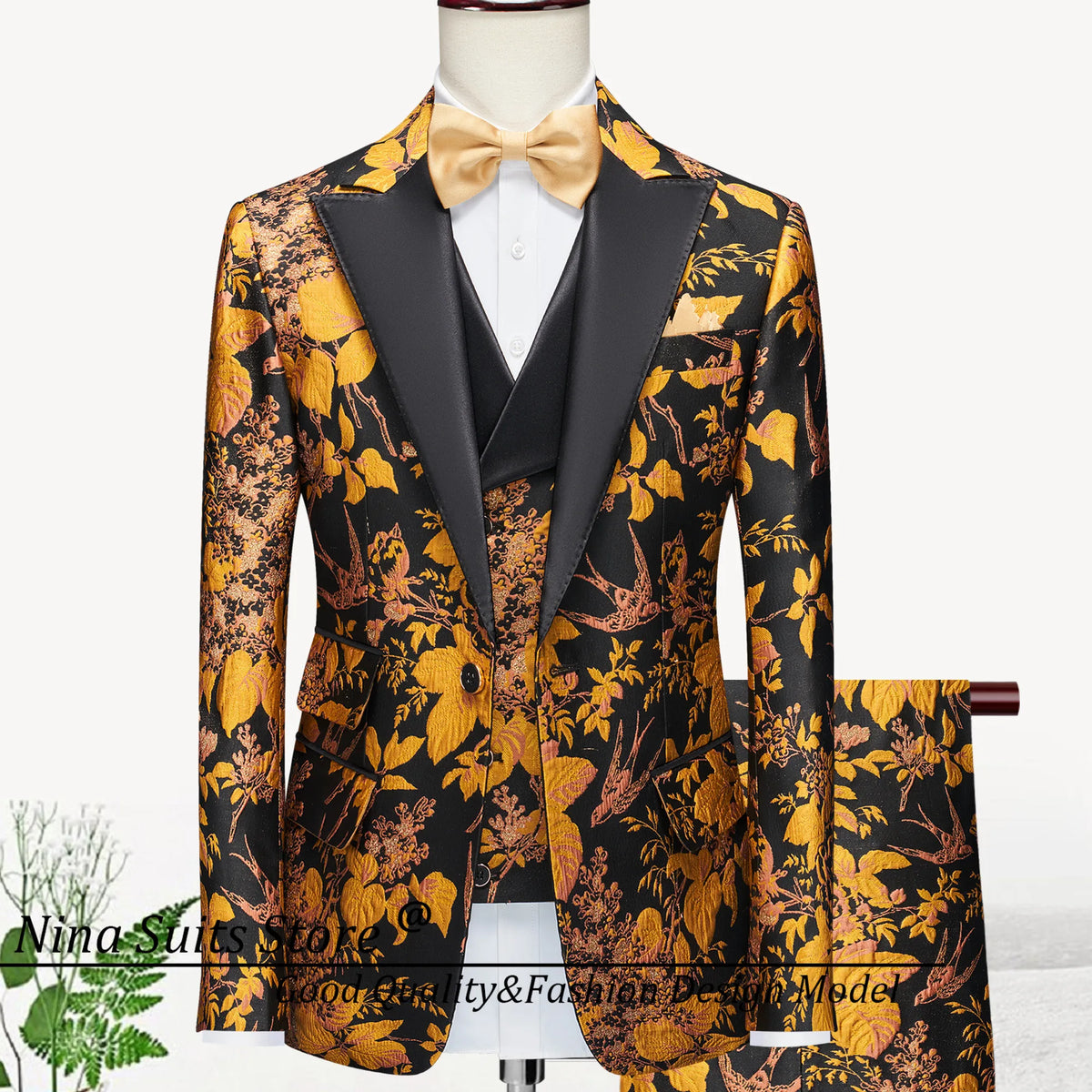 G&N 2026 New Series Men Suits Blazer Beautiful Lilac Purple Floral Pattern Tuxedos 3 Pieces Formal Party Costume Homme Slim Fit