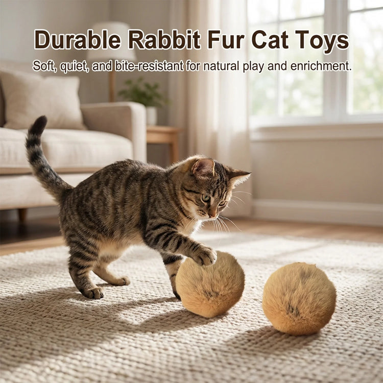C 1/2/3/6Pcs 8cm Rabbit Fur Ball Cat Toy With Catnip Interactive Chasing Plush Toy Balls Pet Cat Accessories Supplies