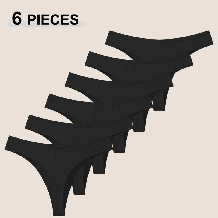 6Pcs/Set Seamless Cotton Thongs Panties For Women Sexy Low Rise Solid Color G-String Underwear Female Ribbed Breathable Lingerie