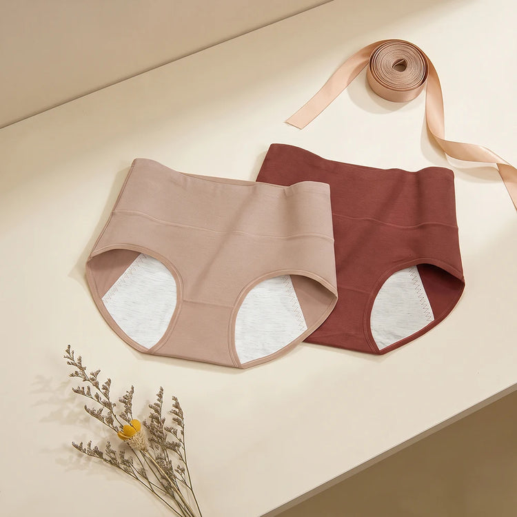 Women's Period Panties High-Waist Cotton Leak-Proof Underwear Girls Breathable Soft Maillard Solid Color Female Briefs Lingerie