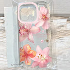 Pink Lily Flower Pattern Phone Case For iPhone 18 16 17 16e 15 14 13 12 11 Pro Max X XR XS Max 7 8 Plus Transparent Soft Cover