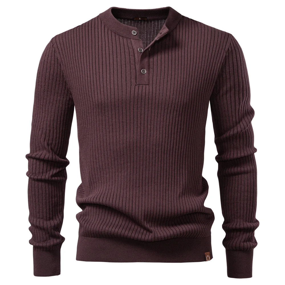 AIOPESON Button Placket Polo Shirt Men Ribbed Stripe Long Sleeve Contemporary Fit Minimalist Autumn Winter Premium Business Top
