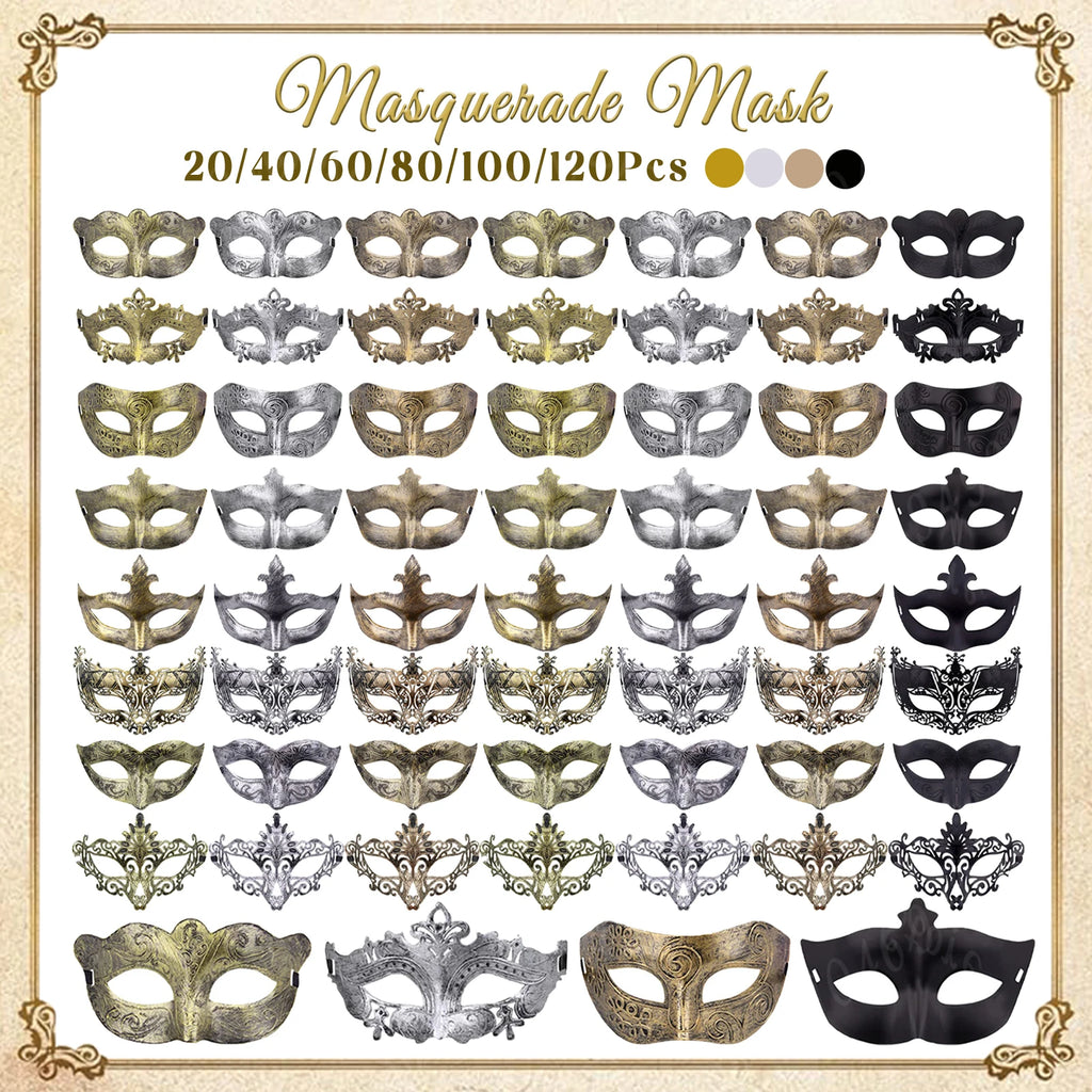 20-120Pcs Masquerade Masks Bulk Venetian Carnival Masks Vintage Antique Party Masks for Women Men Mardi Gras Prom Halloween