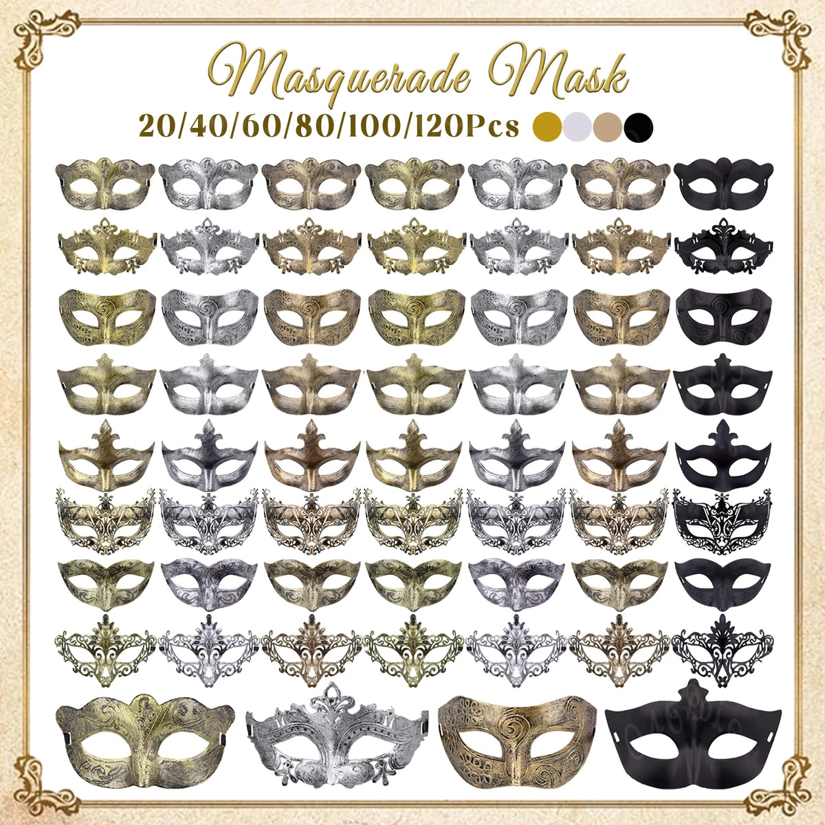 20-120Pcs Masquerade Masks Bulk Venetian Carnival Masks Vintage Antique Party Masks for Women Men Mardi Gras Prom Halloween