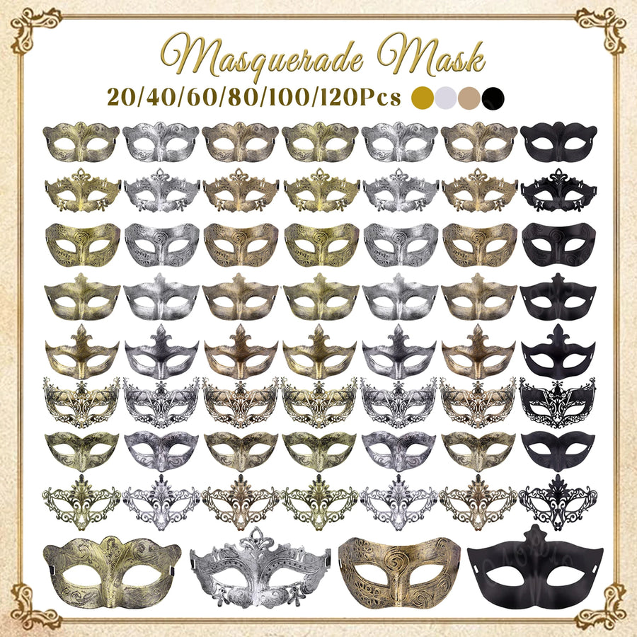 20-120Pcs Masquerade Masks Bulk Venetian Carnival Masks Vintage Antique Party Masks for Women Men Mardi Gras Prom Halloween